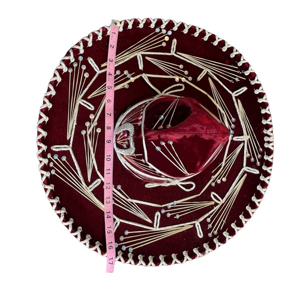 PIGALLE Mariachi Sombrero Maroon Velvet Silver Sequins Adult Large - Picture 9 of 14